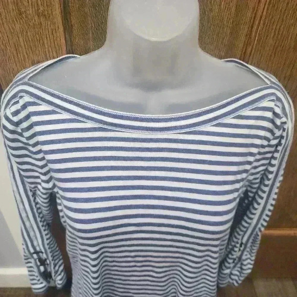 Womens CHAPS 3/4 Sleeved top size XL Blue White Striped - Picture 2 of 7